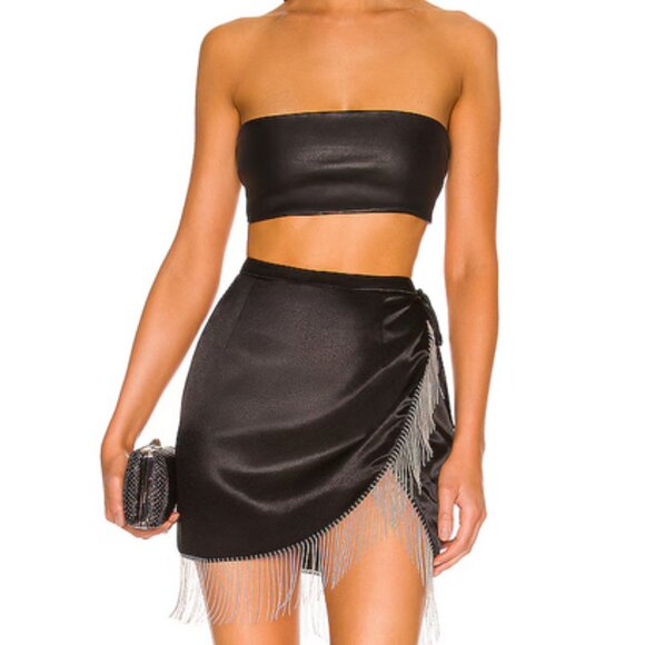 Penelope Fringe Skirt Superdown Black Mini Skirt with Fringe - Picture 1 of 6